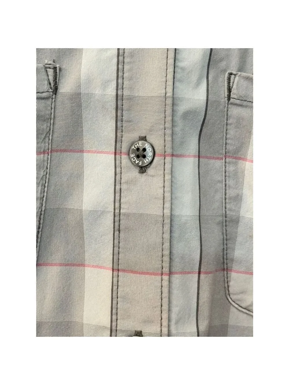 The North Face Grey and Pink Plaid Long Sleeve Button Up Shirt - Size L